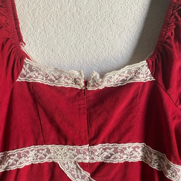 Free People Tennley Red Milkmade Coquette Corduroy Whimsigoth Lace Mini Dress XS - Picture 11 of 16